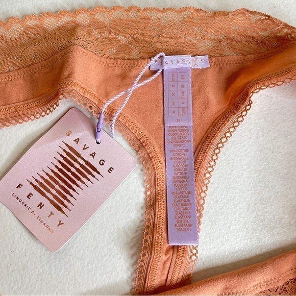 Savage x Fenty Cotton Essentials Lace-Trim Mid-Rise Thong Panty Size 3X - Picture 7 of 13